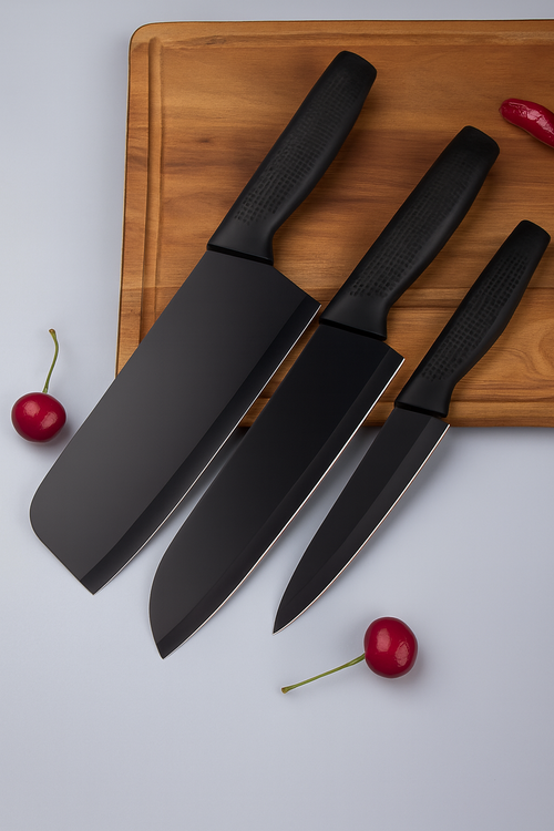 3-Pc Kitchen Knife Set Black